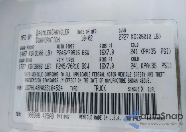 1D7HL48N03S184534: 42423520