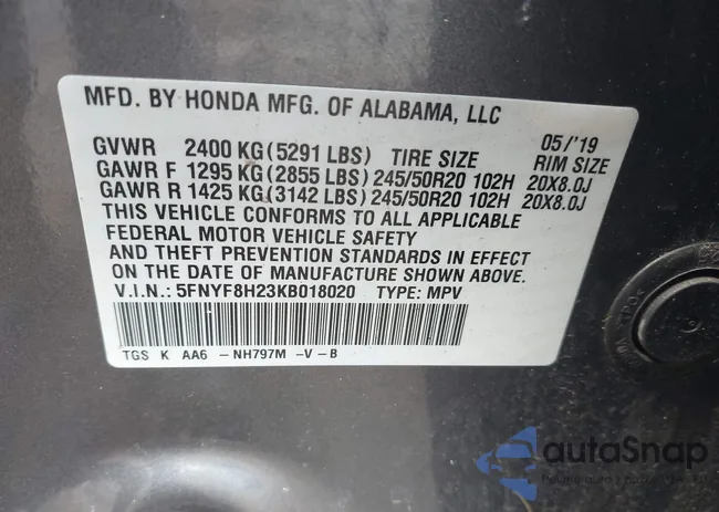 5FNYF8H23KB018020: 42423603