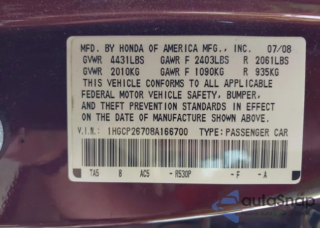 1HGCP26708A166700: 42423685