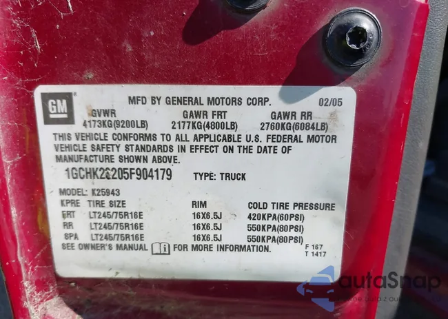 1GCHK23205F904179: 42425158