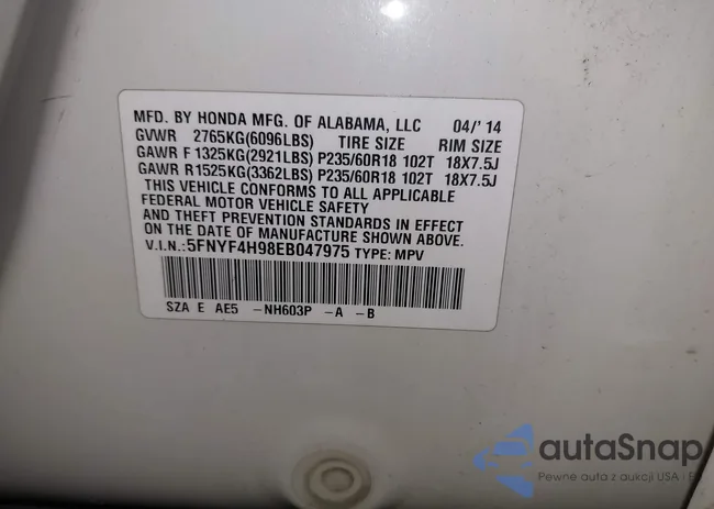 5FNYF4H98EB047975: 42425337