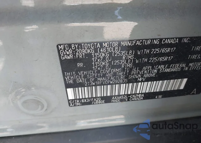 2T3W1RFV0PW292835: 42425395