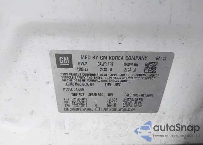 KL4CJ1SB6JB690464: 42425432