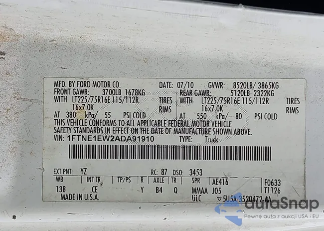 1FTNE1EW2ADA91910: 42424530