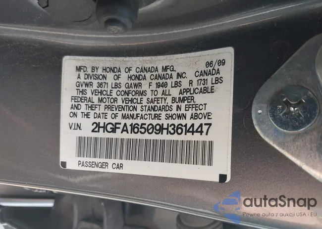 2HGFA16509H361447: 42424621