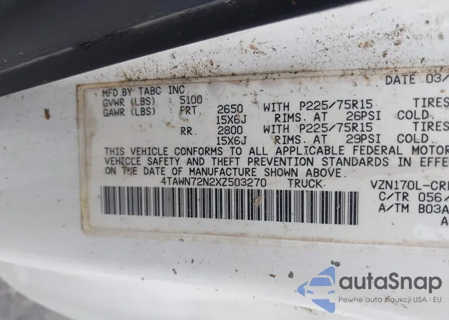 4TAWN72N2XZ503270: 42424736