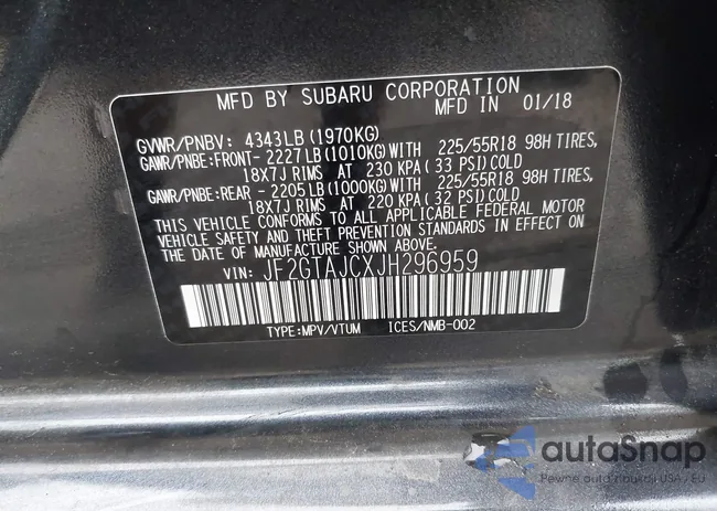 JF2GTAJCXJH296959: 42425926