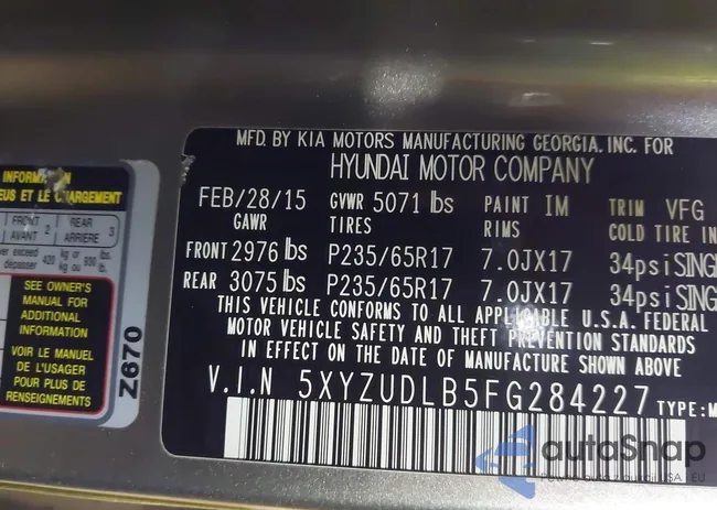 5XYZUDLB5FG284227: 42425931