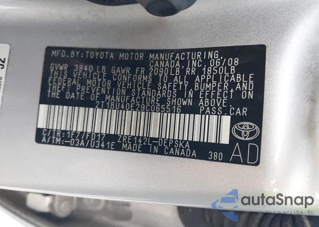 2T1BU40E29C065516: 42426002