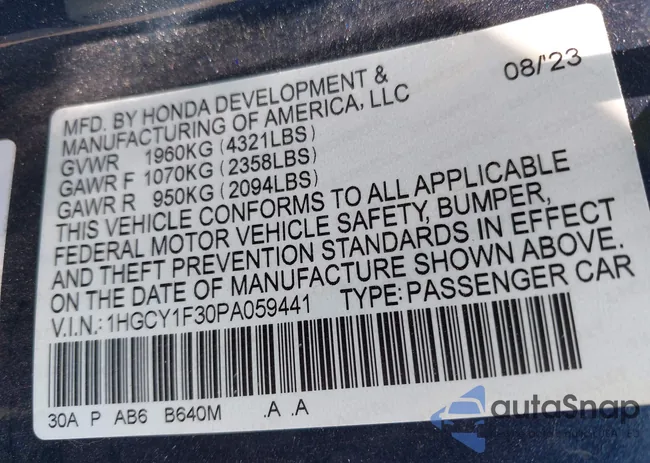 1HGCY1F30PA059441: 42426094