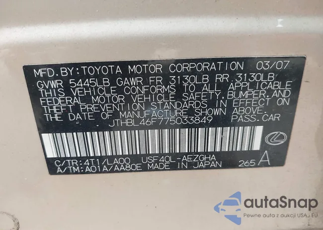 JTHBL46F775033849: 42426122