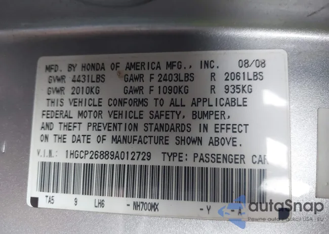 1HGCP26889A012729: 42426156