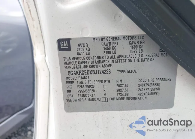 5GAKRCEDXBJ124223: 42426230