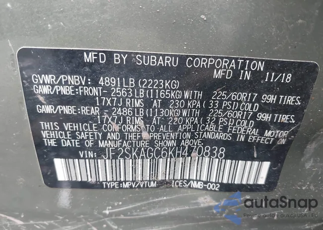 JF2SKAGC6KH470838: 42426245