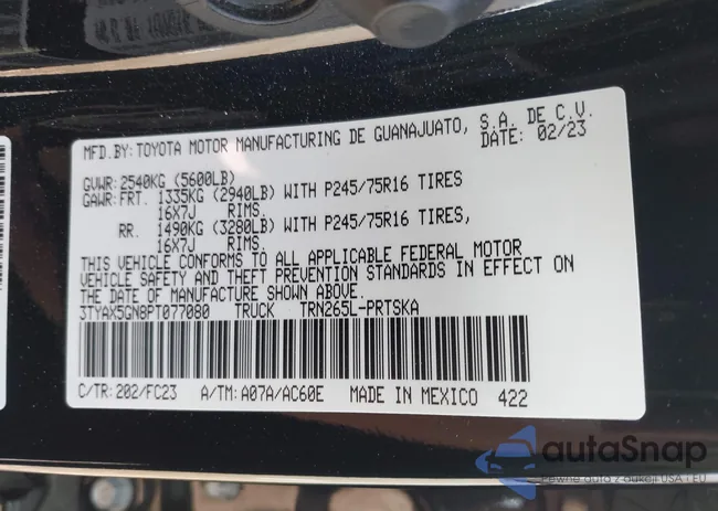 3TYAX5GN8PT077080: 42425601