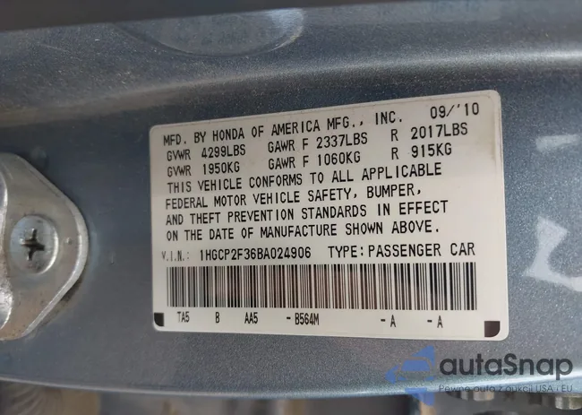 1HGCP2F36BA024906: 42427058