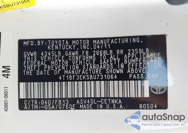 4T1BF3EK5BU731064: 42427083