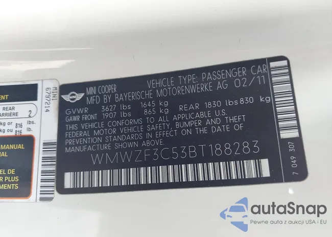 WMWZF3C53BT188283: 42427316