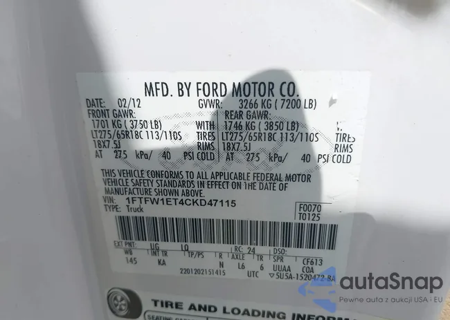 1FTFW1ET4CKD47115: 42427967