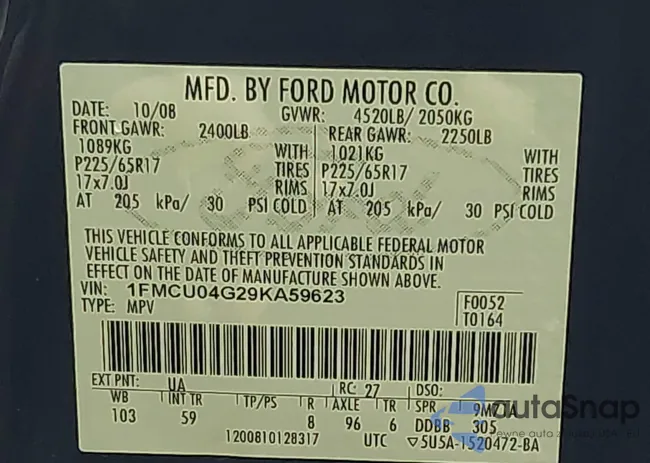 1FMCU04G29KA59623: 42428300