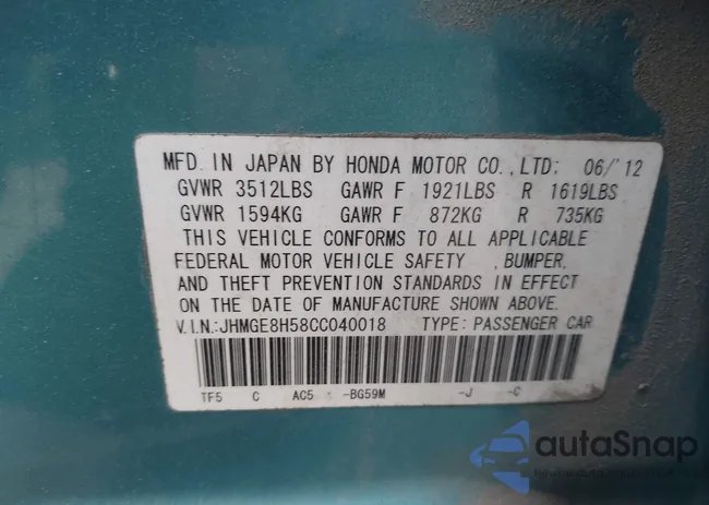 JHMGE8H58CC040018: 42428427