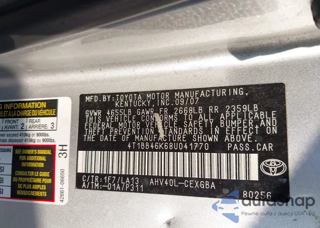 4T1BB46K68U041770: 42428891