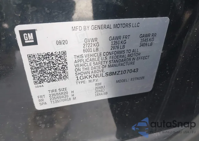 1GKKNULS8MZ107043: 42429211