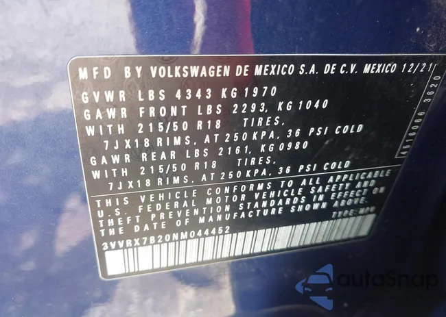 3VVRX7B20NM044452: 42429298