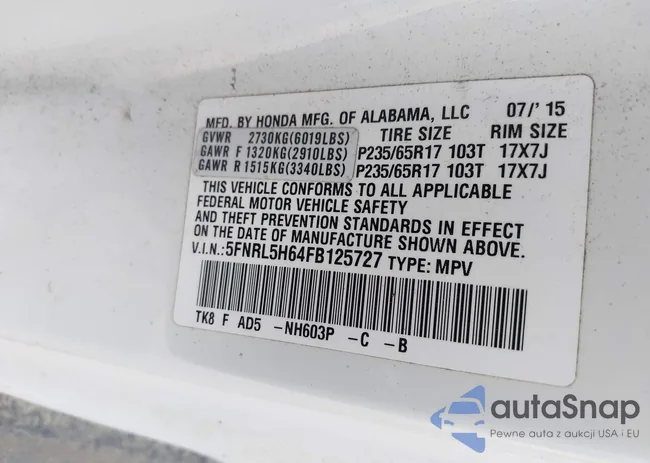 5FNRL5H64FB125727: 42428532