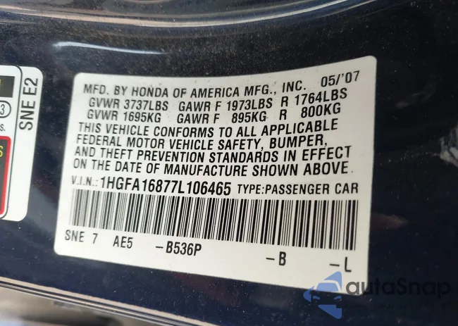 1HGFA16877L106465: 42428680