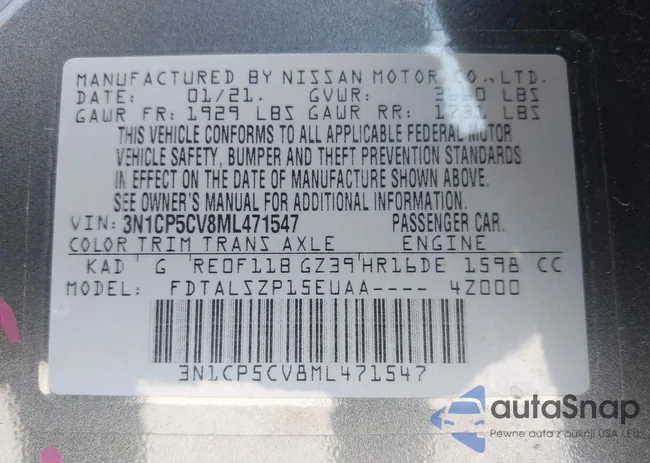 3N1CP5CV8ML471547: 42430101