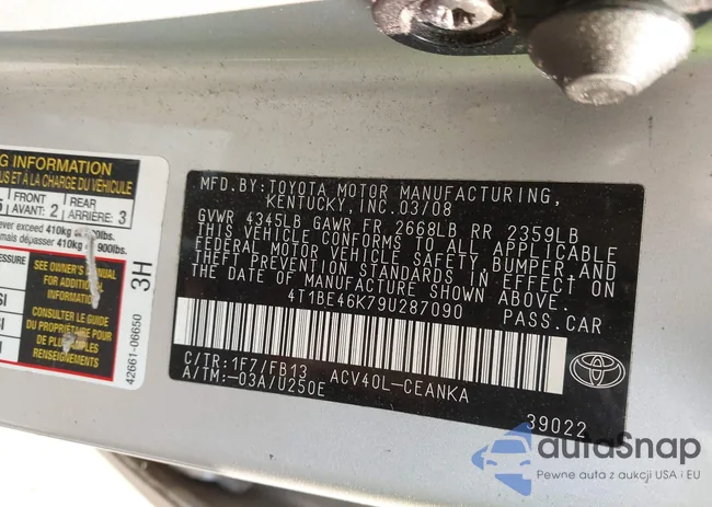 4T1BE46K79U287090: 42430149