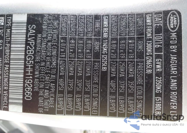 SALVP2BG5HH192660: 42431145