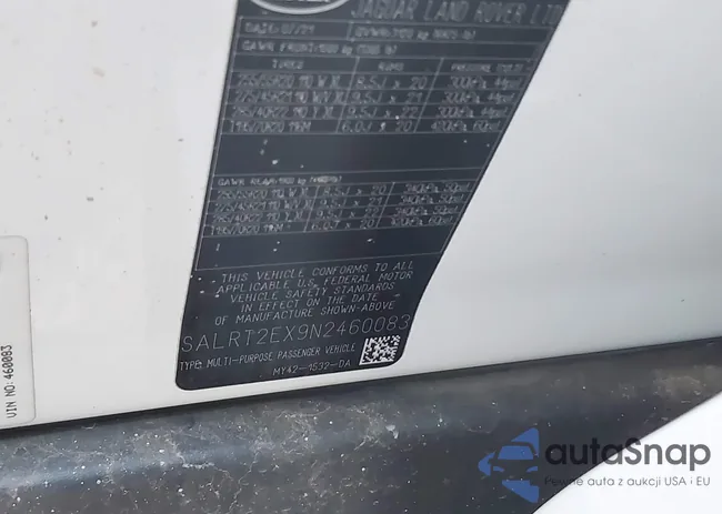 SALRT2EX9N2460083: 42430450