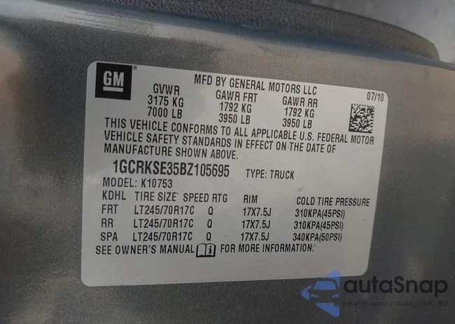 1GCRKSE35BZ105695: 42430752