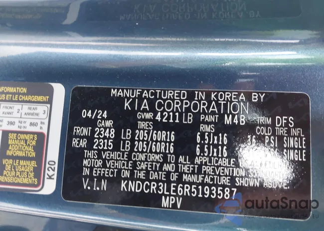 KNDCR3LE6R5193587: 42431956