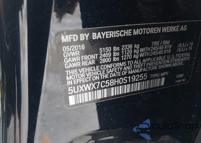 5UXWX7C58H0S19255: 42432104