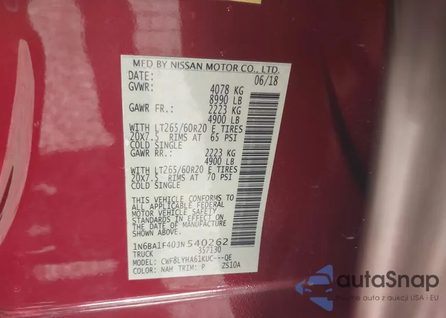 1N6BA1F40JN540262: 42432165