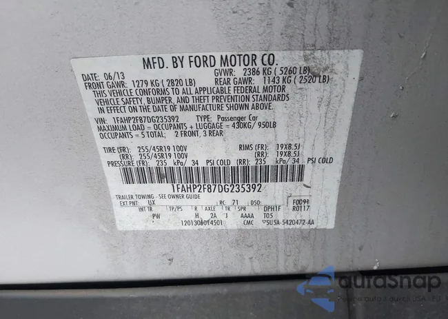 1FAHP2F87DG235392: 42431543