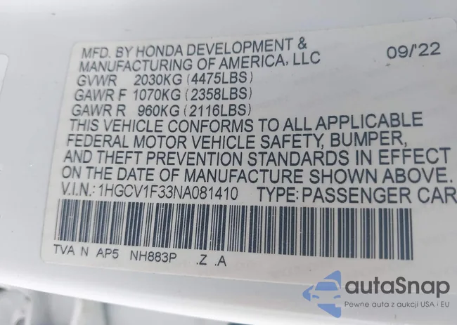 1HGCV1F33NA081410: 42431576