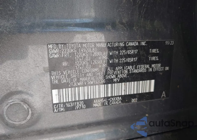 2T3LWRFV1RW192086: 42431636