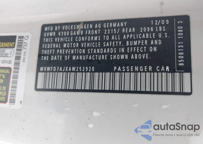 WVWFD7AJXAW252920: 42432843