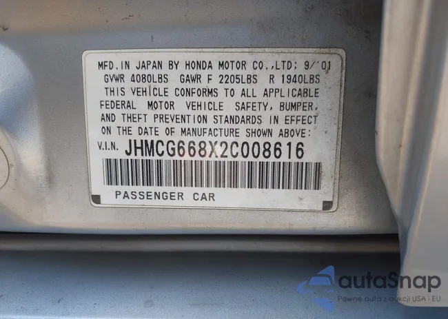 JHMCG668X2C008616: 42433022