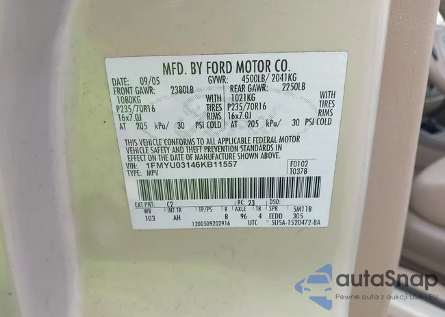 1FMYU03146KB11557: 42433122