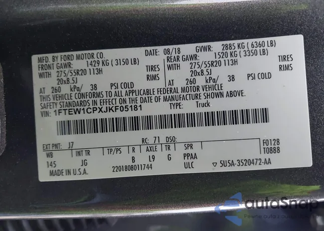 1FTEW1CPXJKF05181: 42433178