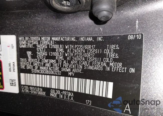 5TDYK3DC0BS063232: 42433187