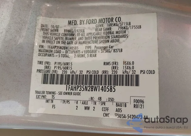 1FAHP35N28W140585: 42433302