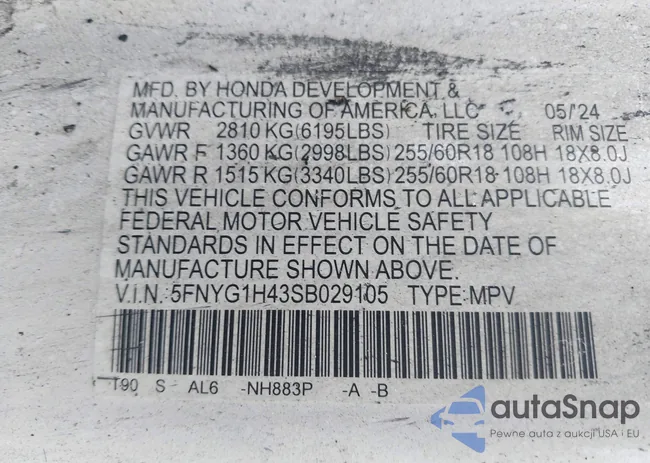 5FNYG1H43SB029105: 42433418