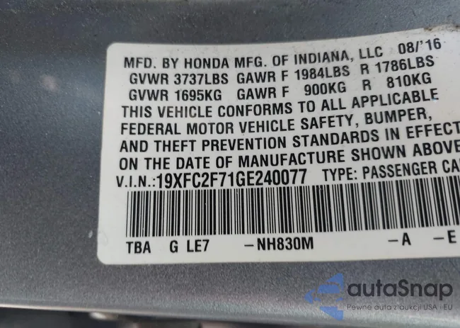 19XFC2F71GE240077: 42432470