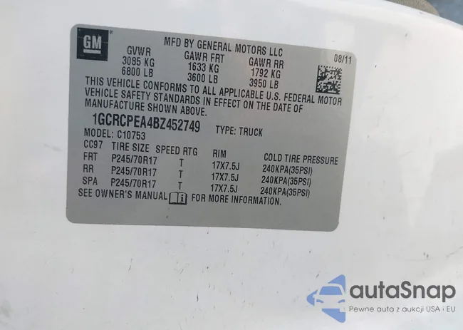 1GCRCPEA4BZ452749: 42434034